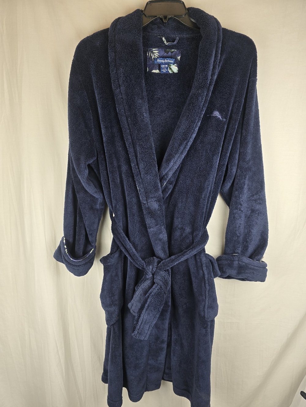 Tommy Bahamas Men's Plush Navy Blue Bath Robe Shawl Collar Pockets & Belt Sz S/M
